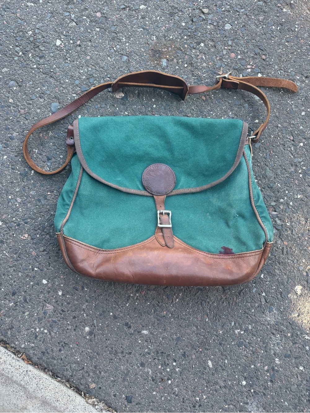Vintage Duluth Pack Green Canvas/Leather Deluxe Crossbody Purse made in USA